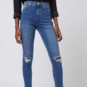 TopShop Tall Jamie Moto Light Medium Wash Distressed Skinny Jeans Size 30 x 36